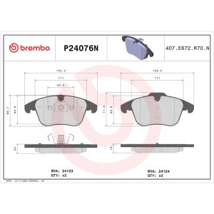 Brembo Brake Pad, Nao, Fmsi Number D1306-8421, Ceramic, Set of 4 – P24076N