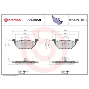 Brembo Brake Pad, Nao, Fmsi Number D1055-7961, Ceramic, Set of 4 – P24085N