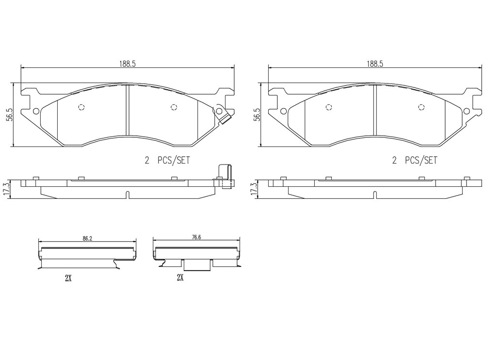Brembo Brake Pad, Nao, Fmsi Number D702-7576, Ceramic, Set of 4, With Hardware – P24103N