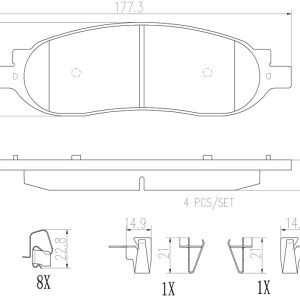 Brembo Brake Pad, Nao, Fmsi Number D1068-7973, Ceramic, Set of 4, With Hardware – P24118N