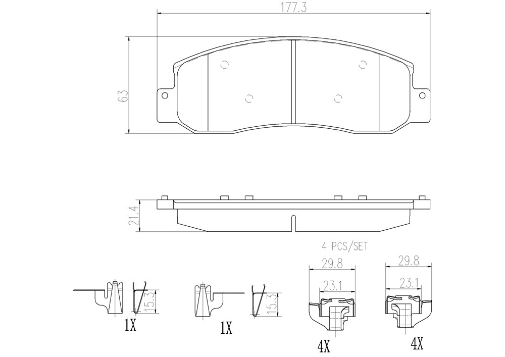 Brembo Brake Pad, Nao, Fmsi Number D1069-7974, Ceramic, Set of 4, With Hardware – P24119N