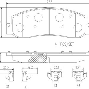 Brembo Brake Pad, Nao, Fmsi Number D1333-7974, Ceramic, Set of 4, With Hardware – P24130N