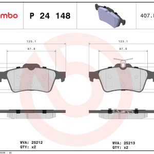 Brembo Brake Pad, Prime Line, Fmsi Number D1095-7957/ D1095-8248/ D1564-7957/ D1931-9155, Low-Metallic, Set of 4 – P24148