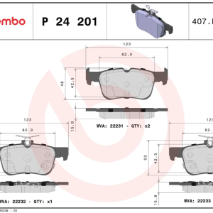 Brembo Brake Pad, Prime Line, Fmsi Number D1833-8893, Low-Metallic, Set of 4, With Pad Wear Sensor – P24201