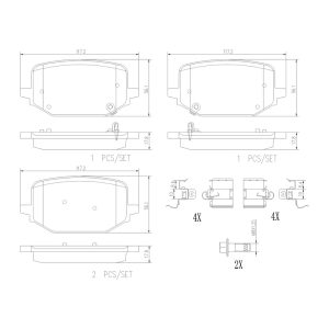 Brembo Brake Pad, Prime Line, Fmsi Number D2231-9470, Low-Metallic, Set of 4, With Mounting Hardware and Pad Wear Sensor – P24242