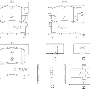 Brembo Brake Pad, Nao, Fmsi Number D537-7418, Ceramic, Set of 4, With Hardware – P28022N