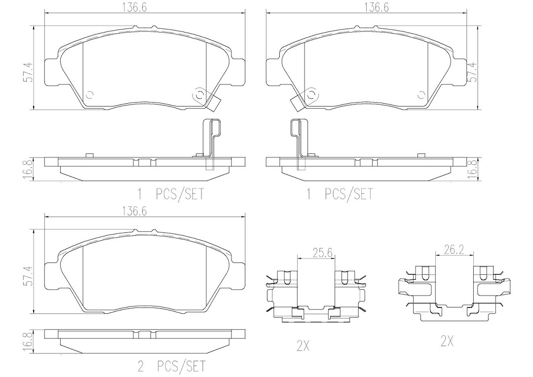 Brembo Brake Pad, Nao, Fmsi Number D621-7497, Ceramic, Set of 4, With Hardware – P28023N