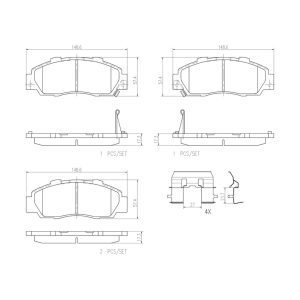Brembo Brake Pad, Nao, Fmsi Number D503-7382, Ceramic, Set of 4, With Hardware – P28026N