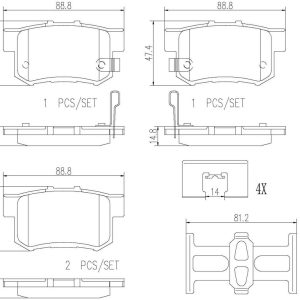 Brembo Brake Pad, Nao, Fmsi Number D536-7418, Ceramic, Set of 4, With Hardware – P28039N