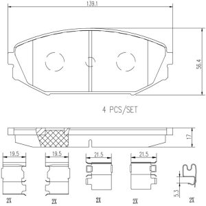 Brembo Brake Pad, Nao, Fmsi Number D793-7663, Ceramic, Set of 4, With Hardware – P28049N