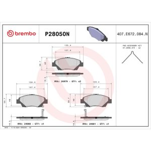 Brembo Brake Pad, Nao, Fmsi Number D1394-8502, Ceramic, Set of 4 – P28050N