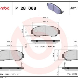 Brembo Brake Pad, Prime Line, Fmsi Number D1089-7994/ D1521-7994, Low-Metallic, Set of 4 – P28068