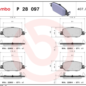 Brembo Brake Pad, Prime Line, Fmsi Number D2037-9268, Low-Metallic, Set of 4 – P28097
