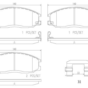 Brembo Brake Pad, Nao, Fmsi Number D864-7739, Ceramic, Set of 4, With Hardware – P30013N