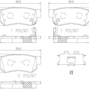 Brembo Brake Pad, Nao, Fmsi Number D863-7688, Ceramic, Set of 4, With Hardware – P30014N