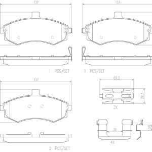 Brembo Brake Pad, Nao, Fmsi Number D941-7843, Ceramic, Set of 4, With Hardware – P30020N