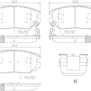 Brembo Brake Pad, Nao, Fmsi Number D1125-8233, Ceramic, Set of 4, With Hardware – P30038N