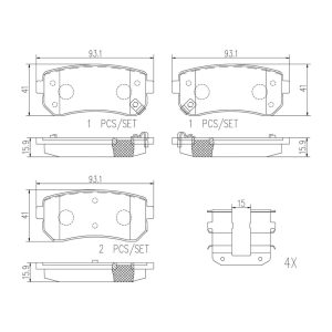 Brembo Brake Pad, Nao, Fmsi Number D1398-8506, Ceramic, Set of 4, With Hardware – P30051N