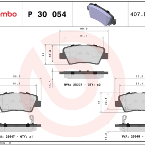 Brembo Brake Pad, Prime Line, Fmsi Number D1445-8428/ D1446-8428, Low-Metallic, Set of 4, With Pad Wear Sensor – P30054