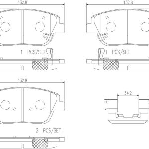 Brembo Brake Pad, Nao, Fmsi Number D1444-8595, Ceramic, Set of 4, With Hardware – P30066N