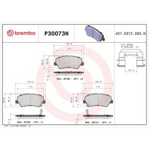 Brembo Brake Pad, Nao, Fmsi Number D1543-8751, Ceramic, Set of 4, With Hardware – P30073N
