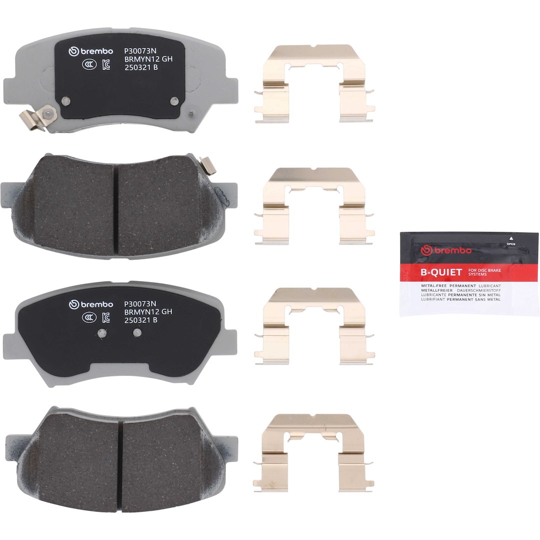 Brembo Brake Pad, Nao, Fmsi Number D1543-8751, Ceramic, Set of 4, With Hardware – P30073N