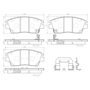 Brembo Brake Pad, Nao, Fmsi Number D1847-9075, Ceramic, Set of 4, With Hardware – P30096N