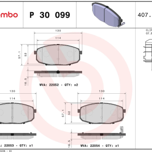 Brembo Brake Pad, Prime Line, Fmsi Number D2035-8505/ D2094-8505, Low-Metallic, Set of 4, With Mounting Hardware – P30099