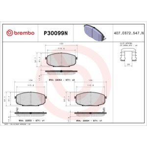 Brembo Brake Pad, Nao, Fmsi Number D2035-8505, Ceramic, Set of 4, With Hardware – P30099N