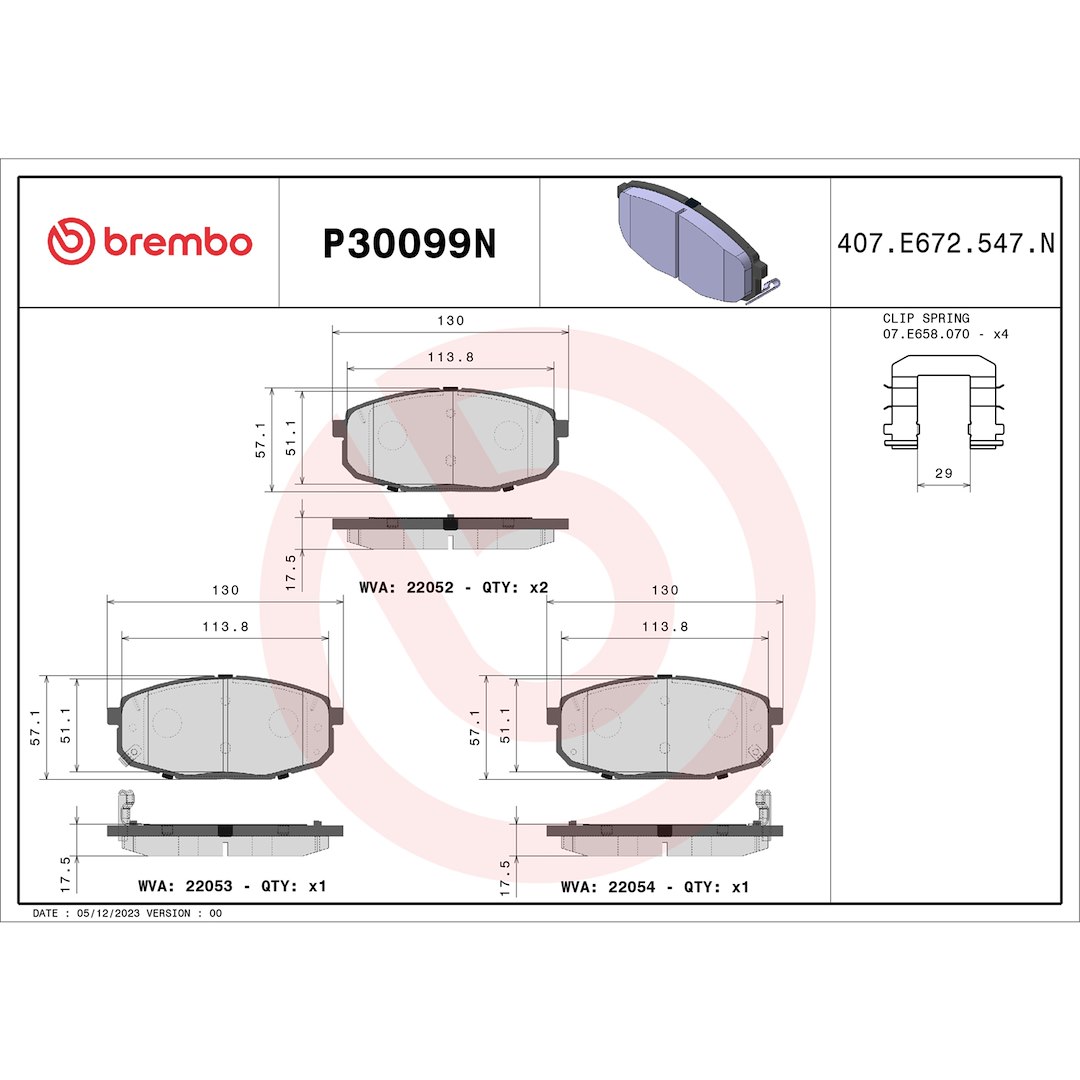 Brembo Brake Pad, Nao, Fmsi Number D2035-8505, Ceramic, Set of 4, With Hardware – P30099N