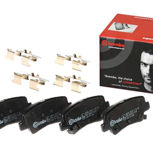 Brembo Brake Pad, Prime Line, Fmsi Number D1812-8428, Low-Metallic, Set of 4, With Mounting Hardware and Pad Wear Sensor – P30101