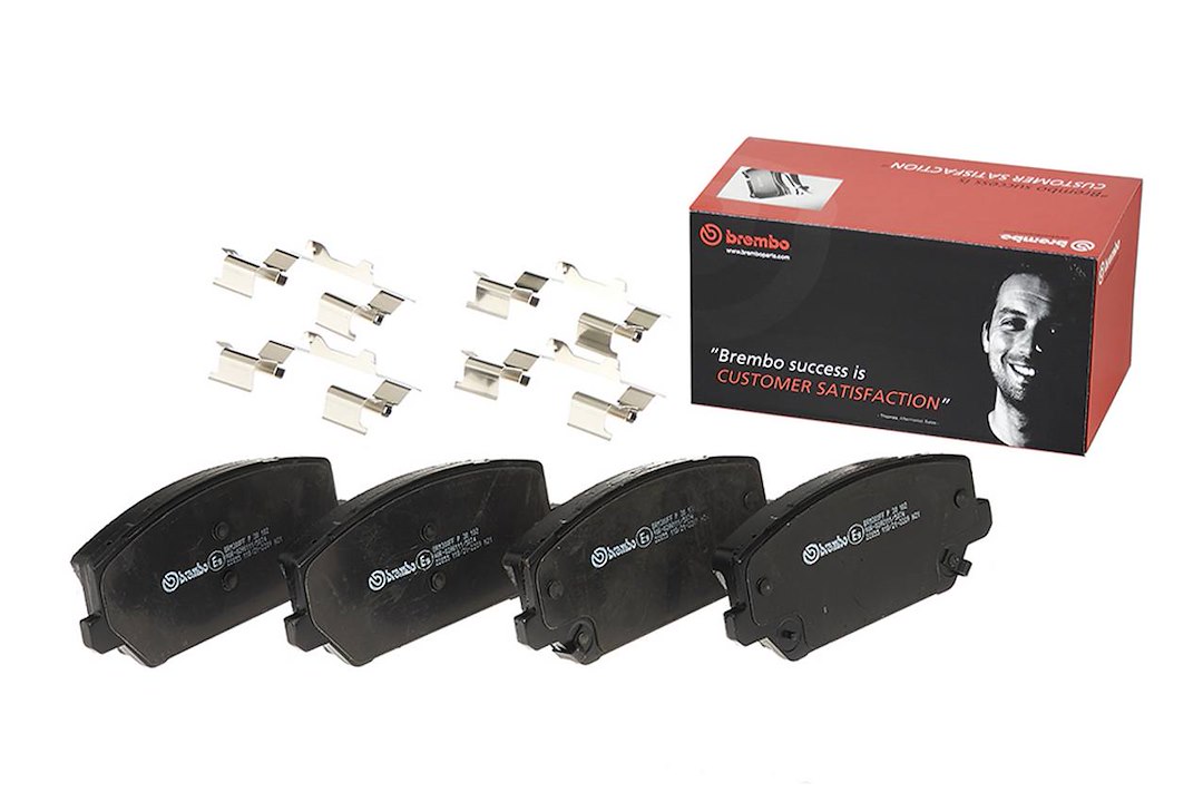 Brembo Brake Pad, Fmsi Number D2211-9451, Low-Metallic, Set of 4, With Hardware – P30102