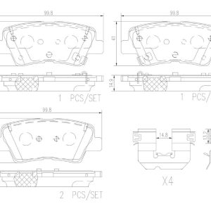 Brembo Brake Pad, Nao, Fmsi Number D1848-8428, Ceramic, Set of 4, With Hardware – P30103N
