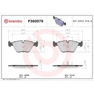 Brembo Brake Pad, Nao, Fmsi Number D394-7395, Ceramic, Set of 4 – P36007N