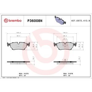 Brembo Brake Pad, Nao, Fmsi Number D517-7396, Ceramic, Set of 4 – P36008N