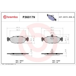 Brembo Brake Pad, Nao, Fmsi Number D688-7563, Ceramic, Set of 4 – P36017N
