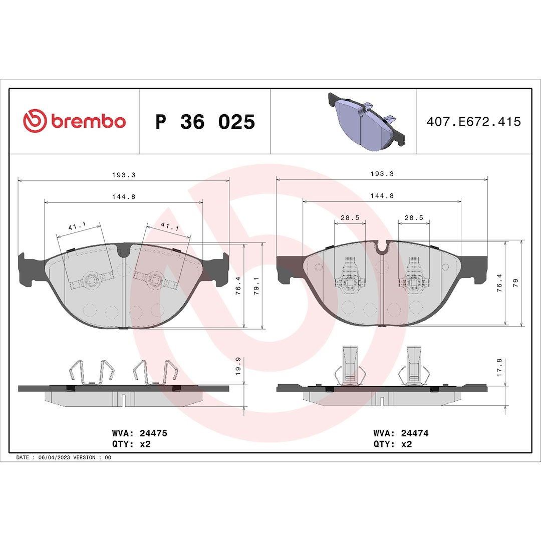 Brembo Brake Pad, Fmsi Number D1448-8616, Low-Metallic, Set of 4 – P36025