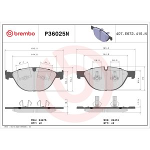 Brembo Brake Pad, Nao, Fmsi Number D1448-8616, Ceramic, Set of 4 – P36025N