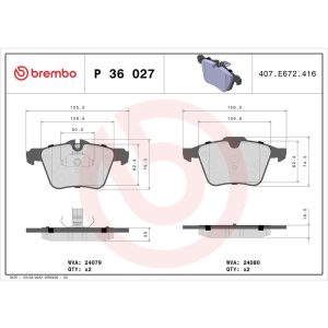 Brembo Brake Pad, Fmsi Number D1240-8357, Low-Metallic, Set of 4 – P36027