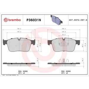 Brembo Brake Pad, Nao, Fmsi Number D1861-9090, Ceramic, Set of 4 – P36031N