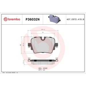 Brembo Brake Pad, Nao, Fmsi Number D1752-8980, Ceramic, Set of 4 – P36032N