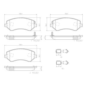 Brembo Brake Pad, Nao, Fmsi Number D856-7988, Ceramic, Set of 4, With Hardware – P37007N