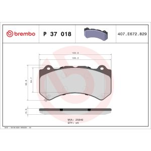 Brembo Brake Pad, Fmsi Number D1382-9040, Low-Metallic, Set of 4 – P37018