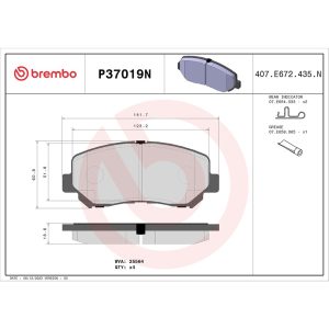 Brembo Brake Pad, Nao, Fmsi Number D1640-8867, Ceramic, Set of 4, With Hardware – P37019N