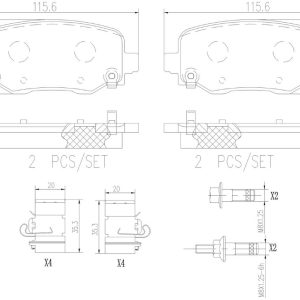 Brembo Brake Pad, Nao, Fmsi Number D1734-8958, Ceramic, Set of 4, With Hardware – P37020N