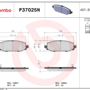 Brembo Brake Pad, Nao, Fmsi Number D2186-9430, Ceramic, Set of 4, With Brake Lubricant/ Pad Wear Sensor/ Mounting Hardware – P37025N