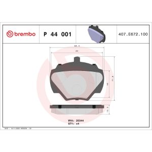 Brembo Brake Pad, Fmsi Number D518-7398, Low-Metallic, Set of 4 – P44001