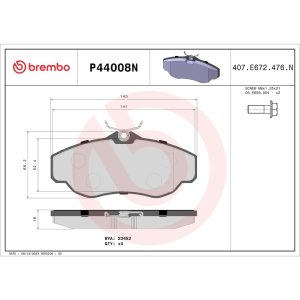 Brembo Brake Pad, Nao, Fmsi Number D676-7556, Ceramic, Set of 4, With Hardware – P44008N