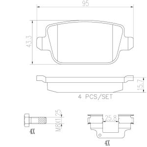 Brembo Brake Pad, Nao, Fmsi Number D1314-8429, Ceramic, Set of 4, With Hardware – P44016N