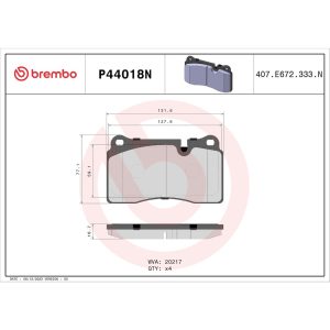 Brembo Brake Pad, Nao, Fmsi Number D1263-8380, Ceramic, Set of 4, With Hardware – P44018N